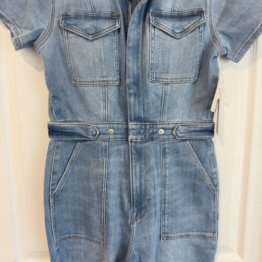 Good American Fit For Success Denim Jumpsuit Blue Short Sleeve GMJS731SO Size L - Picture 3 of 11